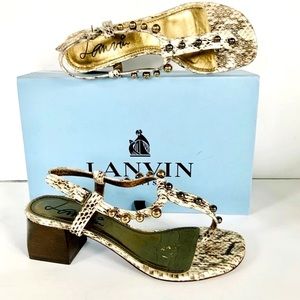 Lanvin brown white studded python sandals chunky heel 38